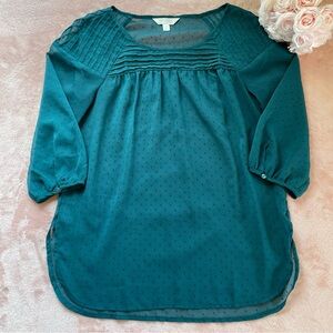 Lauren Conrad Sheer Blouse Size XS Emerald Green Polka Dots Keyhole Sleeves